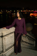 Tweedjakke i burgunder med shimmer - perfekt til jobb eller fest