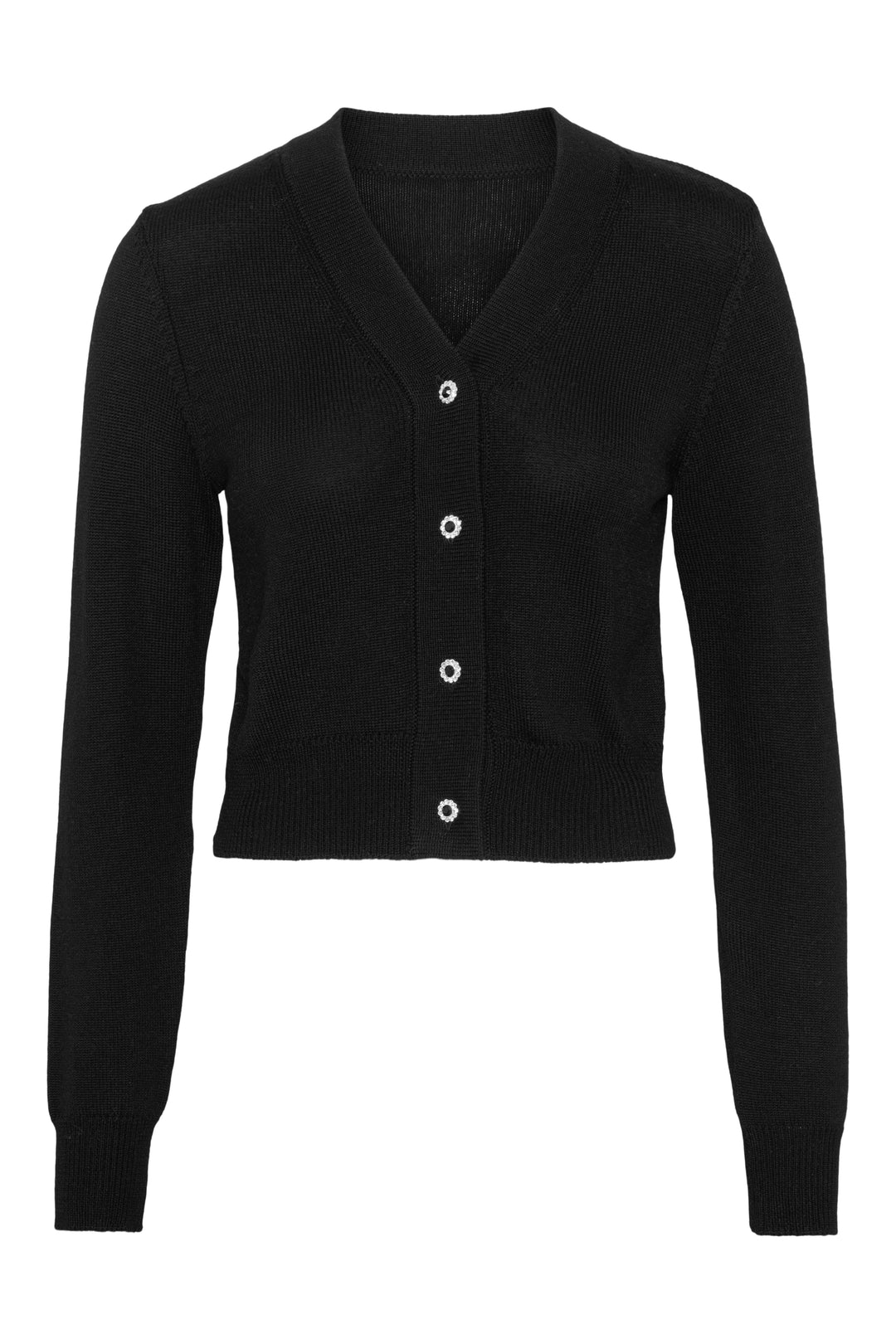 Klassisk sort ullcardigan med perleknapper og tidløs design - perfekt til høst og vinter