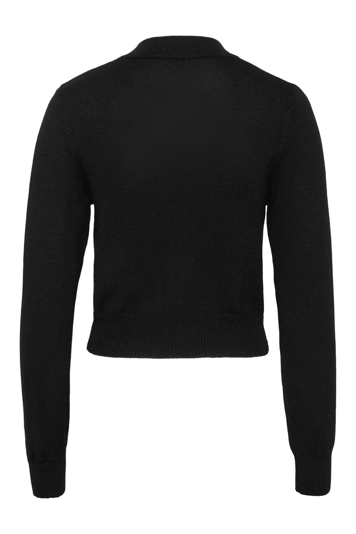 Klassisk sort ullcardigan med perleknapper og tidløs design - perfekt til høst og vinter